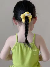 可愛い花モチーフの子供用ヘアゴム【バニライエロー・傷めない・女の子向け】