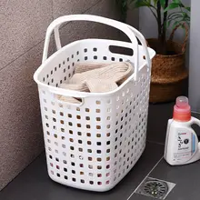 プラスチック製の洗濯かご【持ち手付き・衛生的で無臭・バスルーム用】
