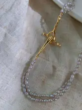 高級感ある天然グレーのバロックパール二重ツイストネックレス【首元を美しく演出】