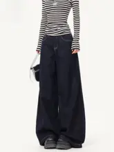 デニムパンツ レディース ネイビー 原色 ストレート ワイド アメリカンスタイル 秋「CHOCOOLATE」
