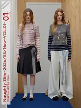 フェイクレイヤード 長袖Tシャツ レディース ニットトップス ヴィンテージ 薄手 切り替え イラストレーターコラボ 春 「UNIFREE」