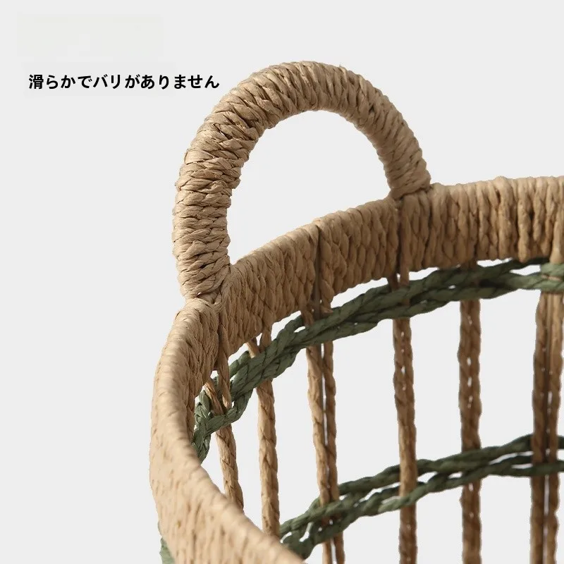 手提げ草編み収納バスケット：DIY風田園スタイルで雑貨収納を実現