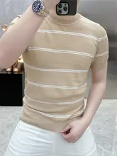 ストライプデザインのアイスシルク短袖Tシャツ【ファッション・アクティブフィット・通気性】