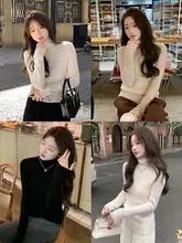 極上の柔らかさ！無縫いデザインのハイネックニットトップス【冬用・シンプルカラー・女性用】