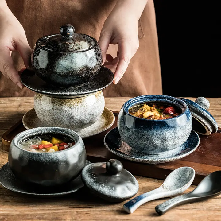 陶器製隔水炊き用の和風炊飯器【フタ・スプーン付き・一人用・商用対応】（セットアップ対応）