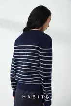 HABITS クラシック ラウンドネックフレンチスタイル ボーダー ニットセーター