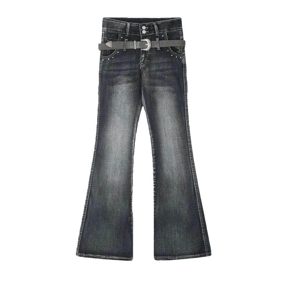 XFX 高腰デニムパンツ【アメリカンヴィンテージ・ストレート・フレアシルエット・ウォッシュ加工】