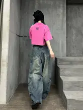 トレンド感あふれるクールなガールズコーデ【夏用・露出型のショートスリーブTシャツ・ワイドデニムパンツ】（セットアップ対応）