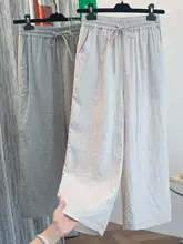 夏季用二重コットンシフォンのパンツ【ウエストゴム・ドローストリング・  女性用・ワイドパンツ】（セットアップ対応）