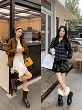 厚底デザインのブラウンミドルカットマーチンブーツ【加圧フリース・レディース・秋冬】