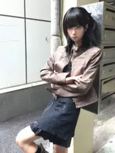 レディース春用PUレザーライダースジャケット【ショートデザイン・スタンドカラー・フィット感あり】