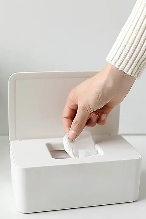 密閉式ウェットティッシュボックス【カバー付き・防塵口・デスク用】