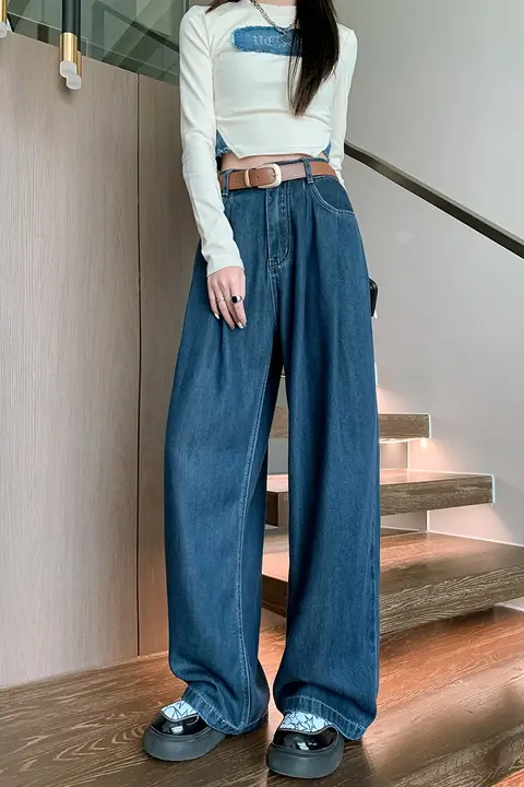 高腰デニムワイドパンツ【レトロスタイル・ゆったりシルエット・小柄向け】
