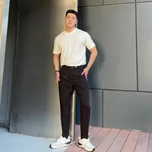 ウスミラー デザイン付きカジュアルビジネスパンツ【スリムストレート・メンズ・通勤用】