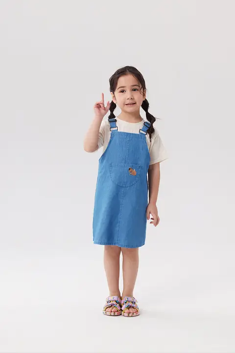 子供用 天然繊維デニムサロペットワンピース【通気性・抗菌・薄手・夏季用】（セットアップ対応）