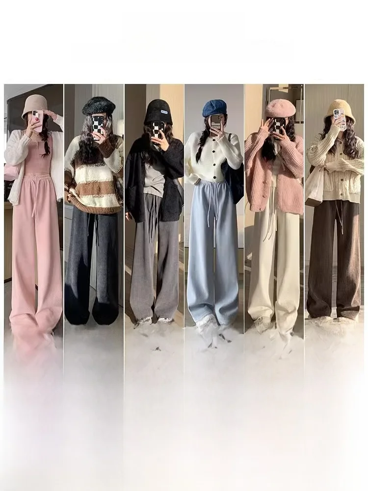 グレー系ヒッジデザインのワイドレッグパンツ：極上の柔らかさと裏起毛による秋冬着用の実用性