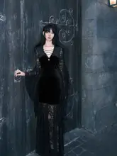 ゴシックスタイルブラックベロアドレス【レースデザイン・ハロウィン用・コスプレ】