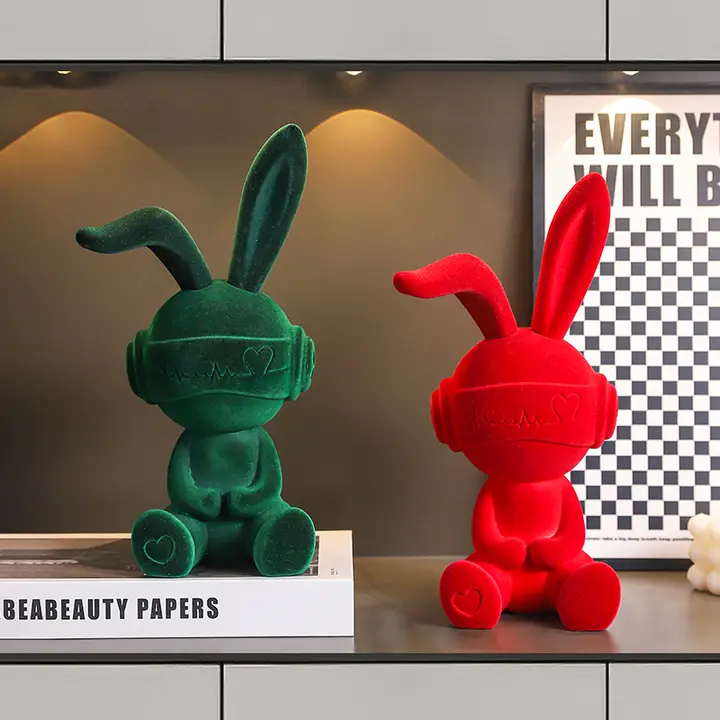 うさぎ オブジェ フロッキー加工 上品 可愛い リビング 玄関 テレビ台 オフィスデスク インテリア雑貨