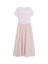 柔らかく上品なデザイン！接ぎ合わせ風ドレス【フレンチスタイル・ウエストシェイプ・ロング丈】（セットアップ対応）