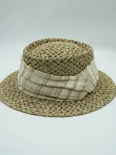レトロなコットンリネン草編み夏用日焼け防止ハット【フラットブリム・女性用・ビーチリゾート】