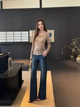 春用ファッション薄手ドット柄長袖トップス【Uネック・シェイプアップデザイン】
