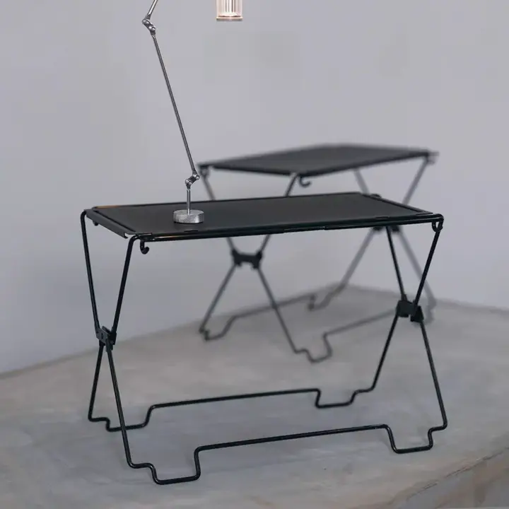 不锈鋼折りたたみキャンプテーブル【多用途収納ラック・黒色】