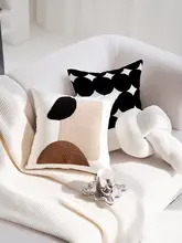 MUMI クッションカバー【クリーム色・ブラックホワイト・モダンデザイン・結び目付き・ソファ用・リビング・ベッド用】