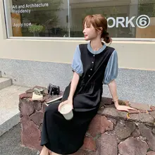 黒のコントラストデザイン ワンピース【フィット感とスリム効果・夏用・フランス風】