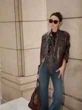 秋季新作 バイカージャケット【ブラウン・ショート丈・カラー襟】