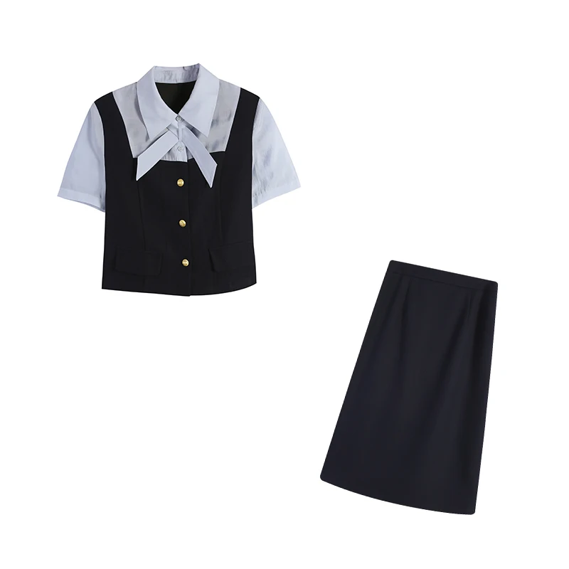 夏用カジュアルデザインのレディース制服セット：学院風切替トップスとスカートの実用性と着こなし