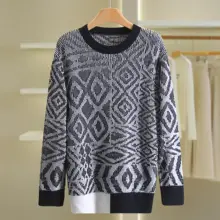 花柄デザインのゆったりラウンドネックセーター【カジュアル・冬用】