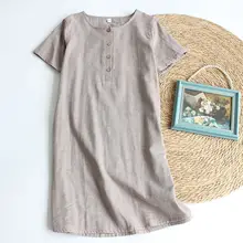 レトロなデザインの夏用薄手ショートスリーブナイトドレス【コットン・ダブルレイヤー・シンプルスタイル】（セットアップ対応）