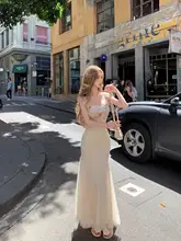 デザイン性のあるレースキャミソールマーメイドロングドレス【春用・フィット感・ウエストシェイプ】