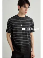 T  シャツ メンズ 半袖 クルーネック ストライプ グラデーション バイカラー ゆったり 夏