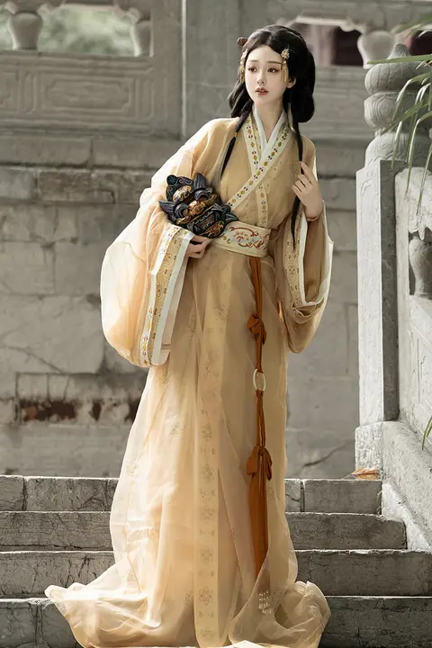 華やかなデザインの女性用春夏向け戦国風漢服【直裾・ドラッグトレイン・エレガントスタイル】（セットアップ対応）
