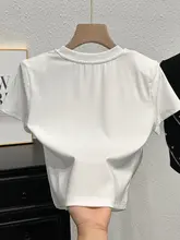 ショートスリーブ Tシャツ 女性 夏季 ファッション ビーズ 細見え ハイウエスト クロップド