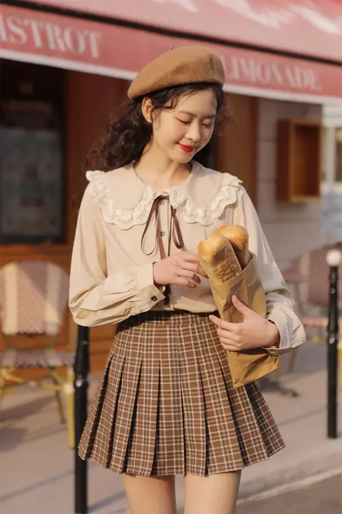 高腰Aラインプリーツスカート【チェック柄・ヴィンテージスタイル・学生向け】