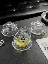 耐熱ガラス製中華スタイルスープボウルセット【蓋付き・透明・なつめぎょくしゅ・スープ用】