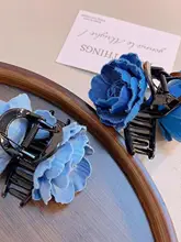 デニム風花柄ヘアクリップ【ファッション・シャーククリップ・万能アクセサリー】