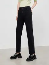 黒のコットン高腰ストレートジーンズ【春秋用・裾カット・洗濯可能】