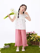 夏用 子供用カジュアルウェア【薄手・無袖シャツ・ワイドパンツ・甘いデザイン】（セットアップ対応）