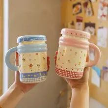 おしゃれな陶器製マグカップ【ふた付き・可愛いデザイン・家庭用・コーヒー用】