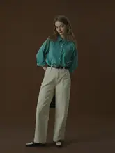 LLANO 白色ヴィンテージスタイル ハイウエストデニムパンツ【ストレート・カジュアル・夏秋用】
