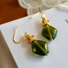 手作り琉璃を嵌め込んだ優雅な中国風ピアス【金メッキ・イヤリング】