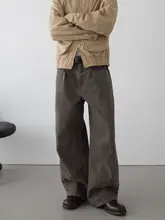 ヴィンテージ風ウォッシュ加工ストレートデニムパンツ【ユニセックス・リラクシーフィット・ワイドレッグ・アーチデザイン】