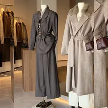 ストライプ柄ジャケットとワイドパンツのセットアップ【春用・通勤・ハイエンドデザイン】（セットアップ対応）