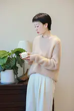 極上の柔らかさ！秋冬用厚手ウールニットトップス【ラフなデザイン・杏色】