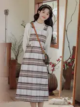 レトロチェックデザインの女性用サロペ ットワンピース【秋冬・甘さを引き立てる・ビスチェスタイル】（セットアップ対応）