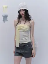 ビーチスタイルのバンド付きノースリーブTシャツ【ショート丈・感のあるデザイン】