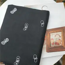 刺繍デザイン 蝶モチーフのコットンリネン生地【DIY用・6色セット・テーブルクロス・衣類用】